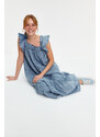 Trendyol Light Blue Ruffle Oversize Maxi Denim Dress