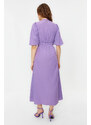 Trendyol Lilac Balloon Sleeve Cut Out Detail Cotton Woven Dress