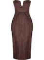 Trendyol Brown Pleated Knitted Dress