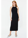 Trendyol Black Fitted Halter Neck Midi Woven Dress