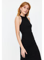 Trendyol Black Fitted Halter Neck Midi Woven Dress