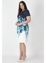 Şans Women's Plus Size Navy Blue Floral Pattern Dress