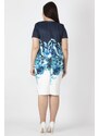 Şans Women's Plus Size Navy Blue Floral Pattern Dress