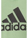 Dětská mikina adidas zelená barva, s kapucí, s potiskem