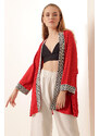 Bigdart 05866 Embroidered Knitted Kimono - Red