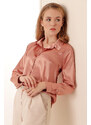 Bigdart 3964 Lightly Flowy Satin Shirt - Camel