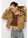 Trendyol Beige Oversize Crop Sleeve Curling Detailed Thin Raincoat Windbreaker Coat