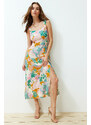 Trendyol Multi Color Floral Pattern A-Line 100% Viscose Woven Midi Dress