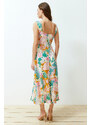 Trendyol Multi Color Floral Pattern A-Line 100% Viscose Woven Midi Dress