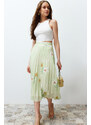 Trendyol Multi Color Floral Pattern Pleated Satin Fabric Maxi Length Woven Skirt