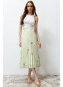 Trendyol Multi Color Floral Pattern Pleated Satin Fabric Maxi Length Woven Skirt