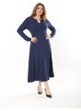 Şans Women's Plus Size Navy Blue Kiss Collar Long Sleeve Dress