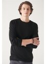 Avva Men's Black Crew Neck Wool Blended Regular Fit Knitwear Sweater