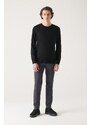 Avva Men's Black Crew Neck Wool Blended Regular Fit Knitwear Sweater