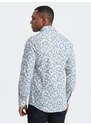 Ombre Clothing Modro šedá košile s květinovým vzorem V2 SHPS-0163