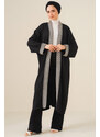 Bigdart 5865 Embroidered Knitted Long Kimono - Black