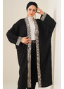 Bigdart 5865 Embroidered Knitted Long Kimono - Black