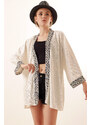 Bigdart 5866 Knitted Embroidered Kimono - White