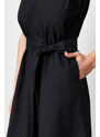 Trendyol Navy Belted 100% Cotton Poplin Pocket Midi Woven Dress