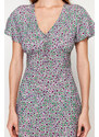 Trendyol Green Floral Pattern A-Line V Neck 100% Viscose Woven Midi Dress