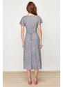 Trendyol Green Floral Pattern A-Line V Neck 100% Viscose Woven Midi Dress