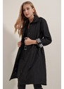 Bigdart 5808 Tie Waist Trench Coat - Black