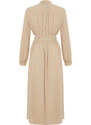 Trendyol Beige Stand Collar Waist and Sleeve Gather Detailed Woven Dress