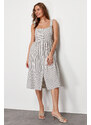 Trendyol Ecru Buttoned Midi Woven Linen Look Dress