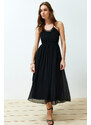 Trendyol Black A-line Collar Detailed Chiffon Lined Midi Woven Dress
