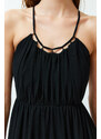 Trendyol Black A-line Collar Detailed Chiffon Lined Midi Woven Dress