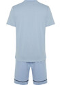 Trendyol Blue Regular Fit Piping Knitted Shorts Pajamas Set