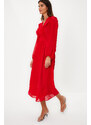 Trendyol Red Minimal Patterned Chiffon Lined Woven Dress