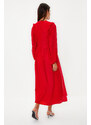 Trendyol Red Minimal Patterned Chiffon Lined Woven Dress