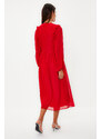 Trendyol Red Minimal Patterned Chiffon Lined Woven Dress