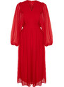 Trendyol Red Minimal Patterned Chiffon Lined Woven Dress