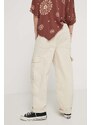 Bavlněné kalhoty Vans béžová barva, jednoduché, high waist