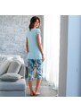 Blancheporte Pyžamo se 3/4 kalhotami s potiskem, bavlna/modal nebeská modrá 42/44