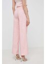 Kalhoty Guess ELIANE dámské, růžová barva, jednoduché, high waist, W4GB13 WG4P2