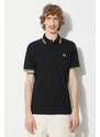 Bavlněné polo tričko Fred Perry Twin Tipped Shirt černá barva, s aplikací, M12.157