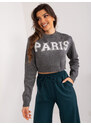 Fashionhunters Tmavě šedý dámský oversize svetr s kulatým výstřihem