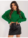 Fashionhunters Zelený krátký oversize svetr s vlnou