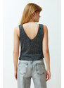 Trendyol Gray Thin Basic V-Neck Knitwear Blouse