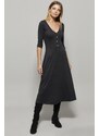 Cool & Sexy Women's Anthracite Button Accessory V-Neck Dress
