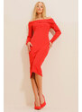 Trend Alaçatı Stili Women's Red Madonna Collar Knitted Dress