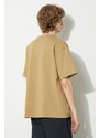 Bavlněné tričko PLEASURES Drag Heavyweight Shirt béžová barva, s aplikací, P23W034.BEIGE