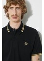 Bavlněné polo tričko Fred Perry Twin Tipped Shirt černá barva, s aplikací, M12.157