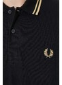 Bavlněné polo tričko Fred Perry Twin Tipped Shirt černá barva, s aplikací, M12.157