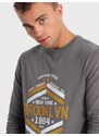 Ombre Clothing Šedé tričko s nápisem Brooklyn V1 LSPT-0117