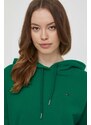 Bavlněná mikina Tommy Hilfiger dámská, zelená barva, s kapucí, hladká