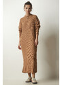 Happiness İstanbul Women's Biscuit Ribbed Oversize Knitwear Dress